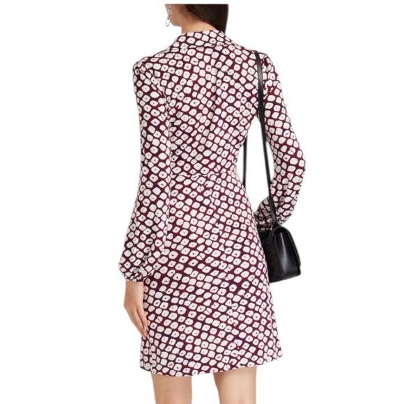 Diane Von Furstenberg Burgundy & White Printed Twist Waist Dress Medium - Picture 2 of 12